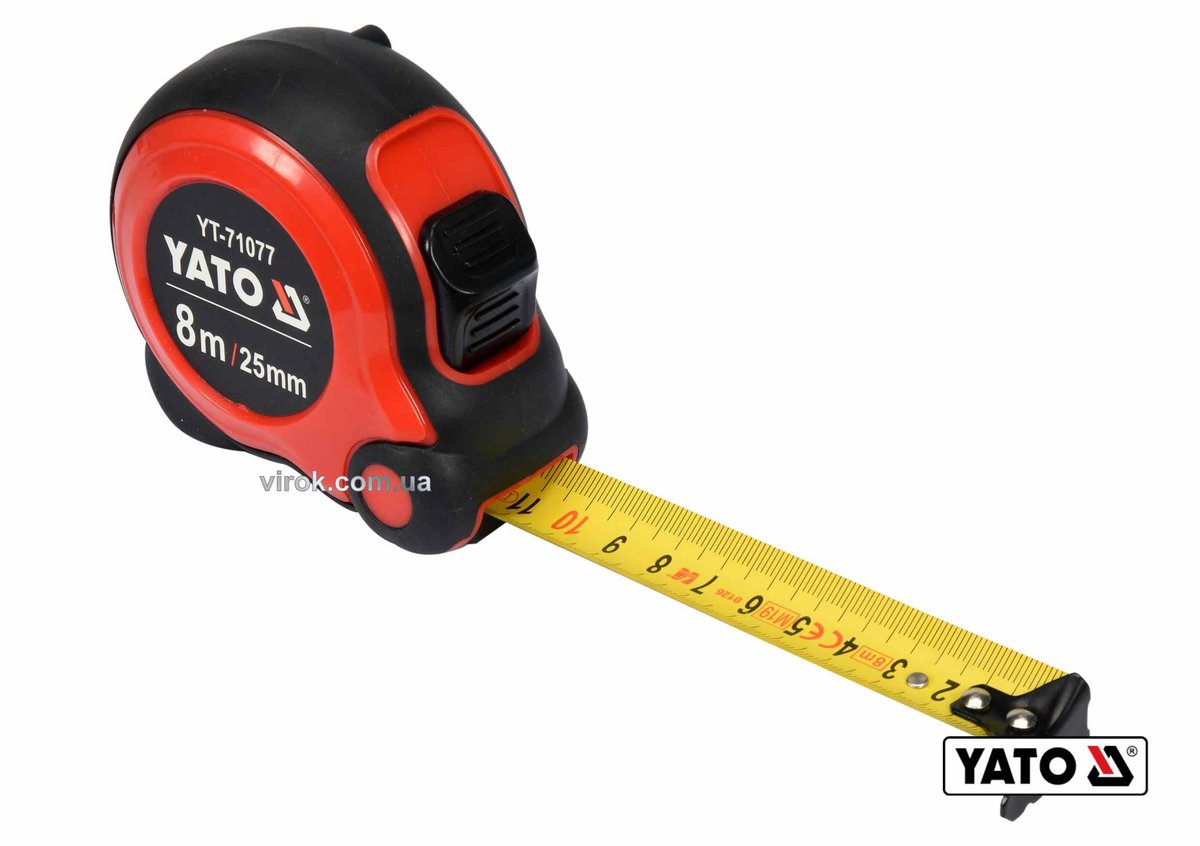 YATO Рулетка YATO: L= 8м x25мм, з сталевою стрічкою, нейлоновим покриттям, подвійним блокуванням  | 