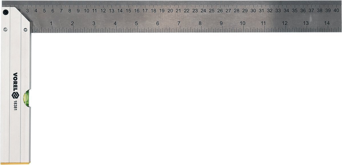 VOREL Кутник з рівнем : L= 400 мм/14.5", метрична і дюймова шкали, алюміній + сталь  | 18381