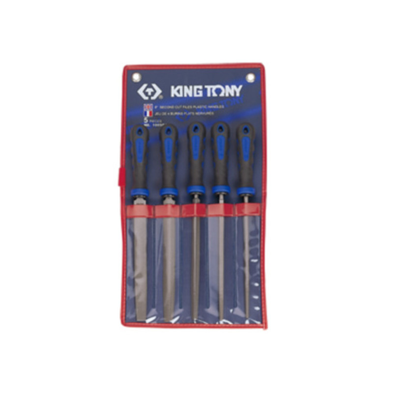 KING TONY Набор напильников 200 мм, двухкомпонентные рукоятки, 5 предметов | 1005GQ