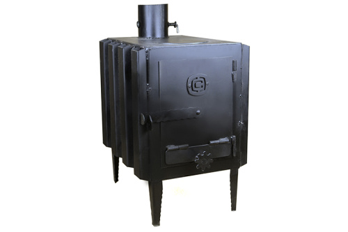 Печка-буржуйка с радиатором и варочной поверхностью на дровах 8кВт, 450х370х660мм СИЛА