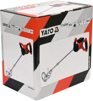 YATO Міксер акумуляторний YATO : Li-Ion 18 В, кріплення М14, 650 об/хв, 2 АГод, зарядний пристрій  |